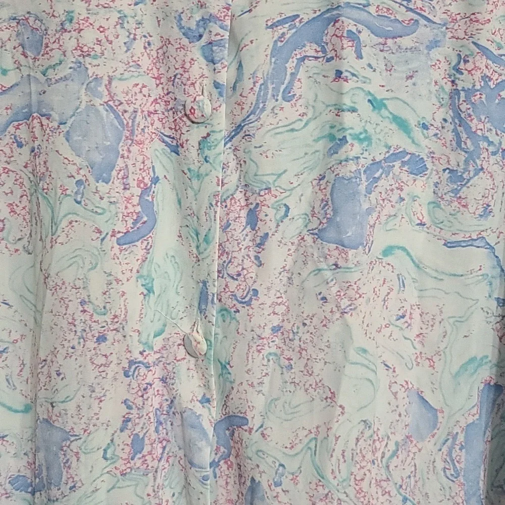 VTG J C Penney Womens Long Robe Nylon Marbled Pastels Pockets‎ Size L 16/18 EUC